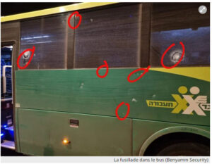 🔴 Miracle ce soir apres une attaque par balle dans un bus près d’Ofra : au moins 8 balles ont été détectés