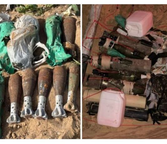 Des combattants de Tsahal découvrent 110 obus de mortier dissimulés dans des sacs d’aide humanitaire appartenant à l’UNRWA.