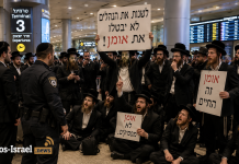 « Ă€ Ouman, pas Ă l’armĂ©e » : des hassidim Breslev ont manifestĂ© Ă l’intĂ©rieur du terminal 3 de Ben Gourion