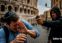 Rome : Un jeune touriste juif, citoyen français, portant la kippa agressé au spray au poivre par un migrant