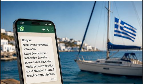 Un Français au nom à consonance juive sommé de dévoiler sa position sur Gaza pour louer un voilier en Grèce