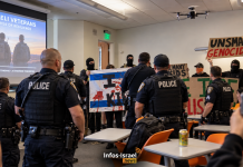 Huit policiers et un drone de surveillance nécessaires pour disperser des manifestants lors d’une conférence de vétérans israéliens blessés